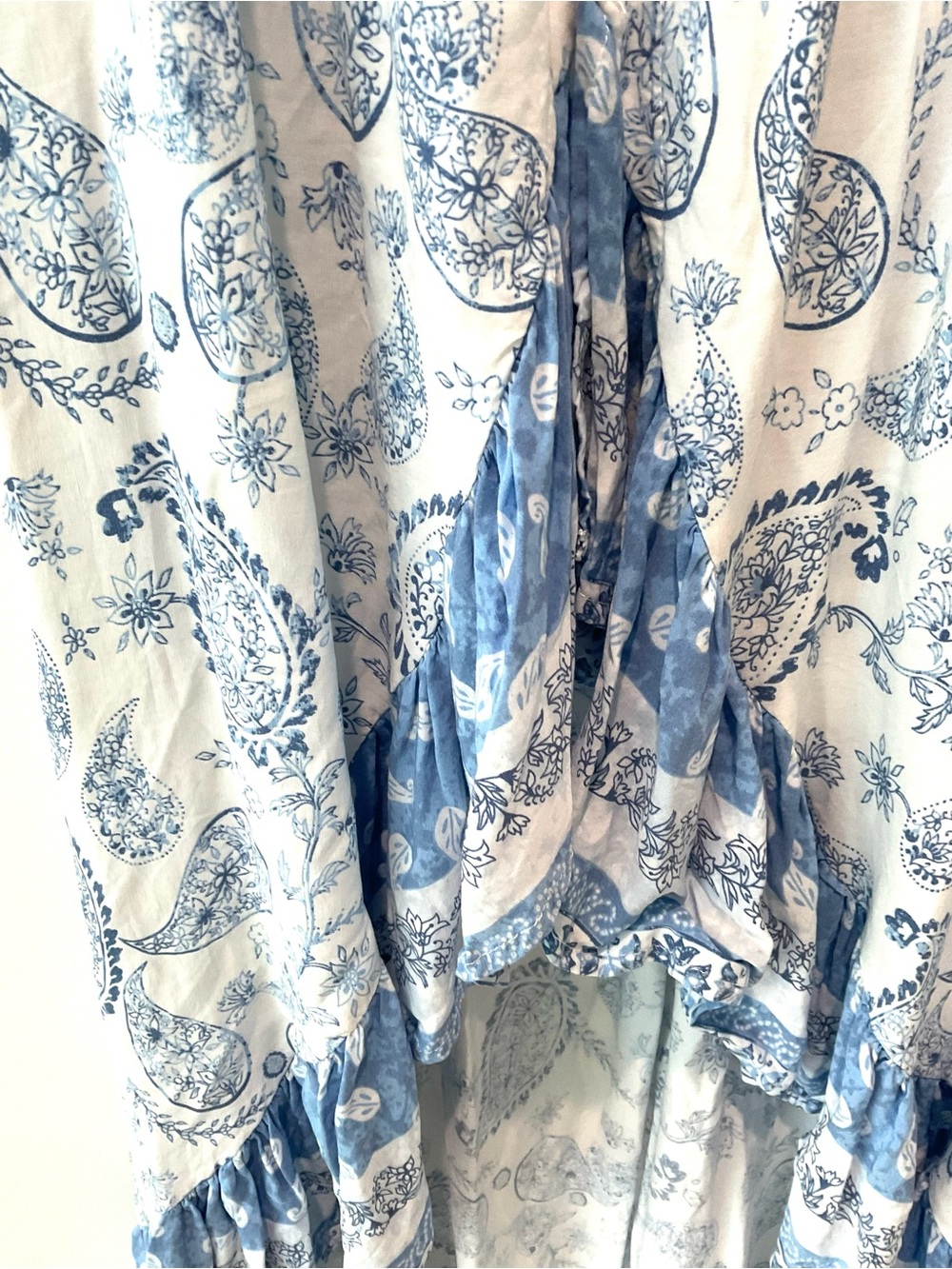 Boho Hi Low Maxi Dress Blue White Floral Ruffle Small Cottagecore - Picture 7 of 9